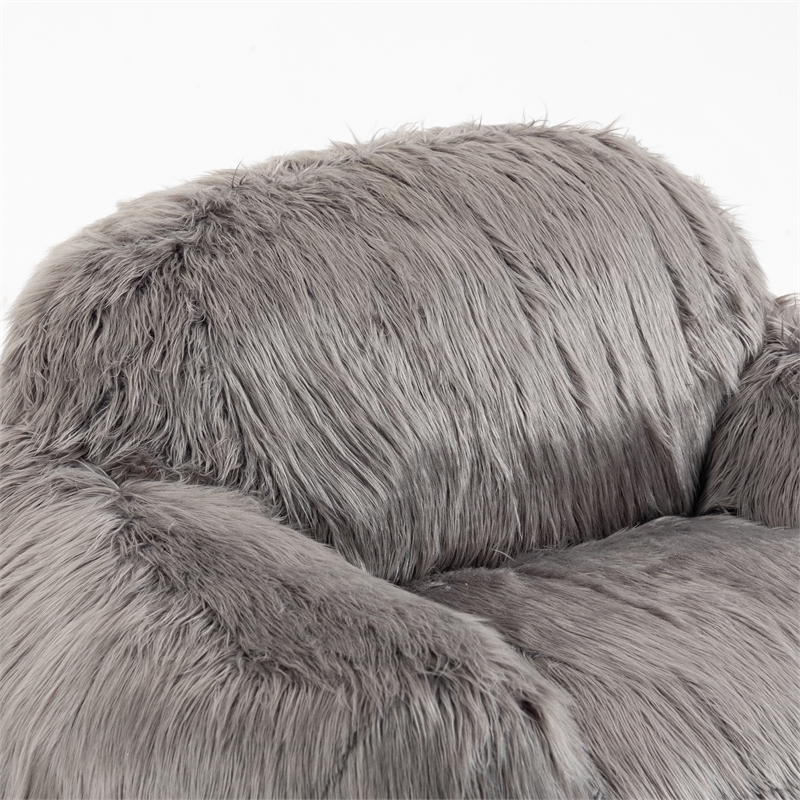 Afuera Living Gray Plush Faux Fur Memory Foam Bean Bag Chair No Collapse