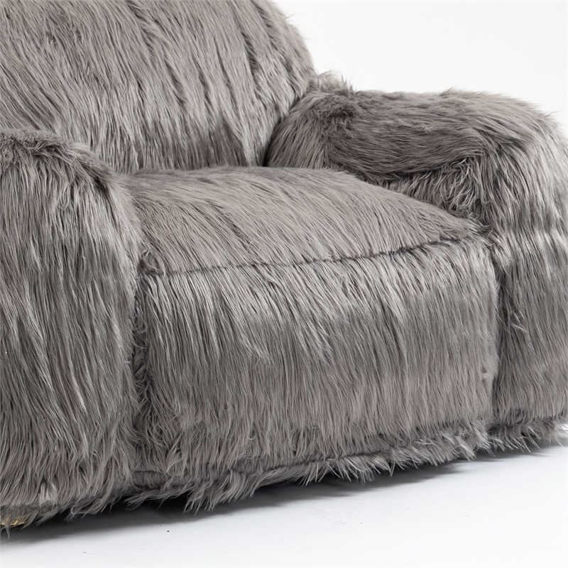 Afuera Living Gray Plush Faux Fur Memory Foam Bean Bag Chair No Collapse