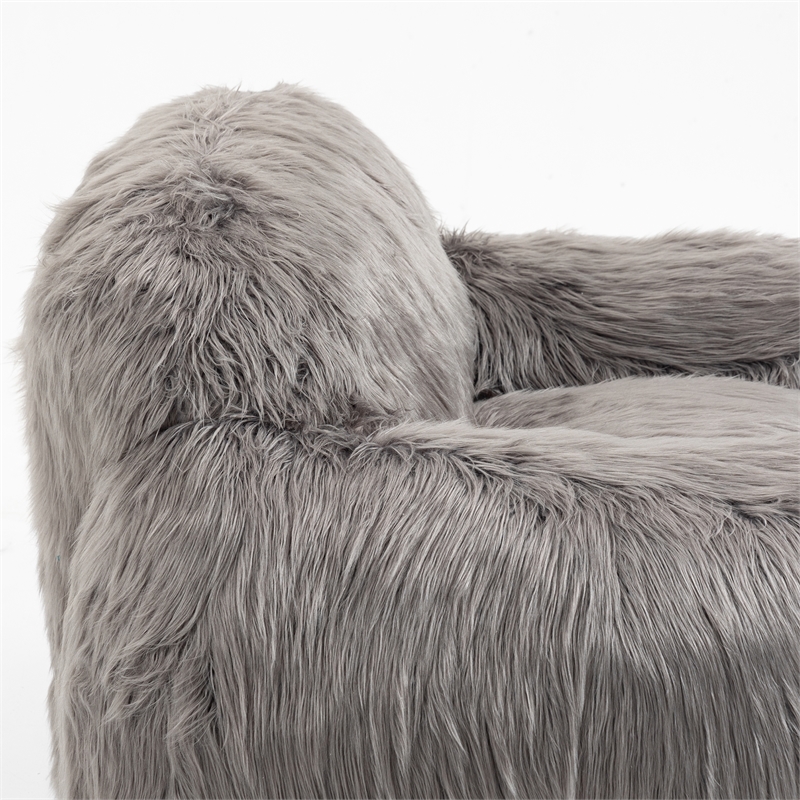 Afuera Living Gray Plush Faux Fur Memory Foam Bean Bag Chair No Collapse