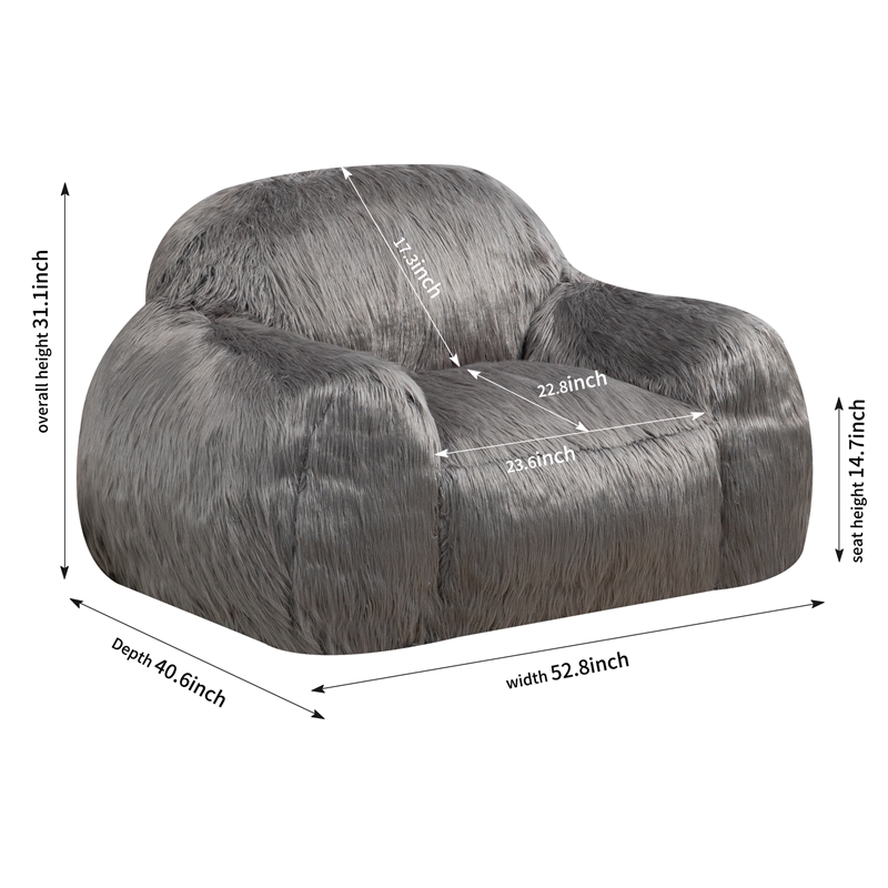 Afuera Living Gray Plush Faux Fur Memory Foam Bean Bag Chair No Collapse