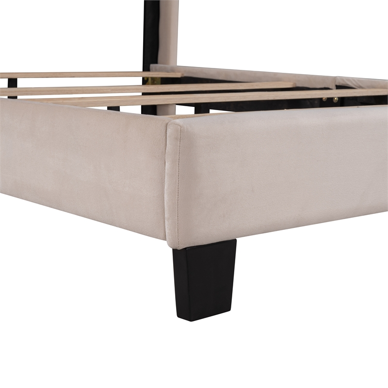 Afuera Living Queen Beige Velvet Platform Bed 500 lbs Box Spring Needed