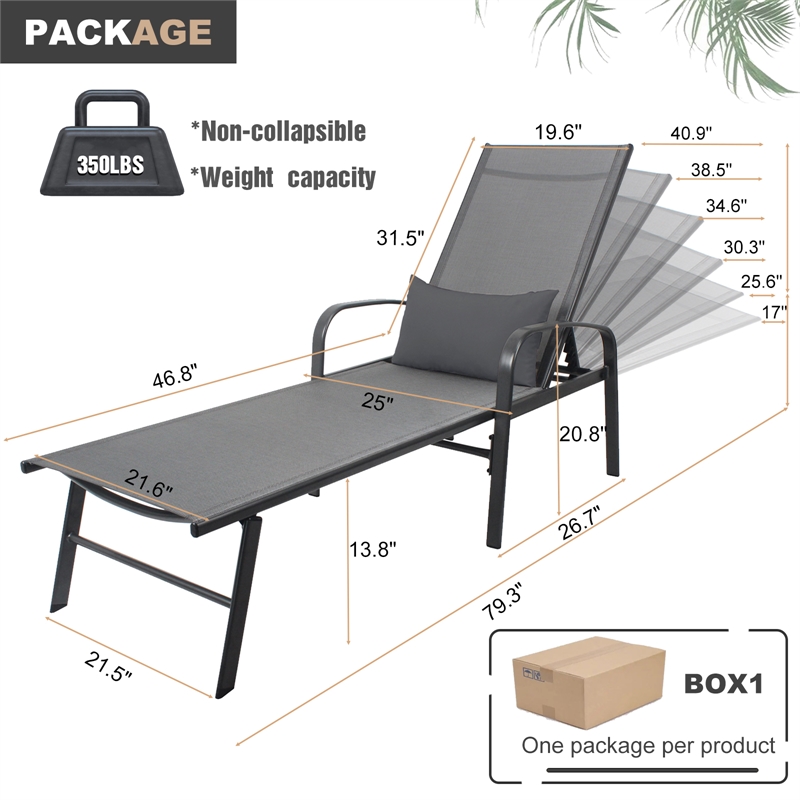 Afuera Living Gray Steel 5-Position Adjustable Pool Lounge Chair with Pillow