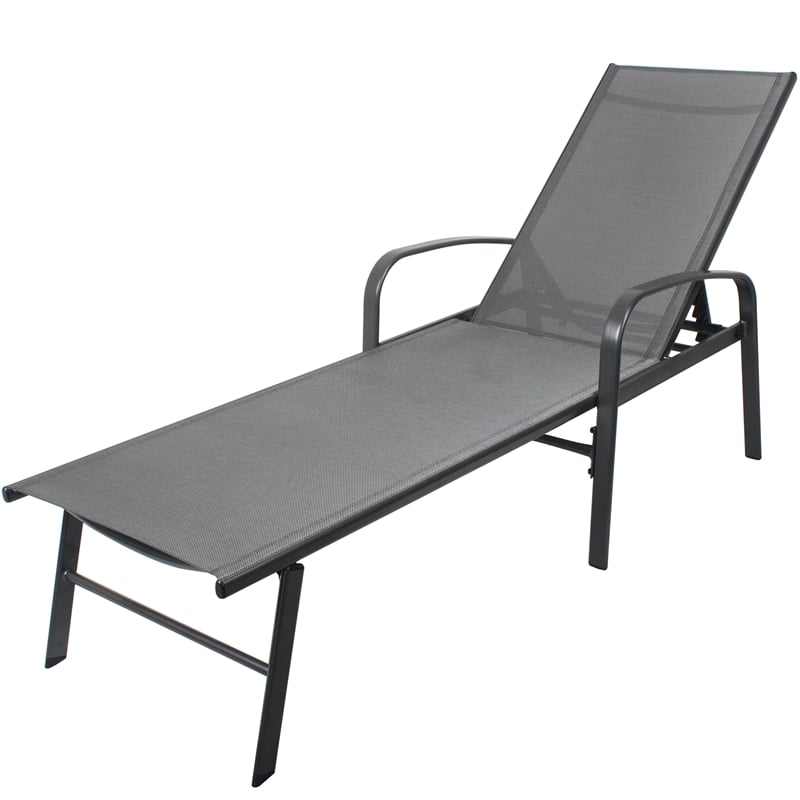 Afuera Living Gray Steel 5-Position Adjustable Pool Lounge Chair with Pillow