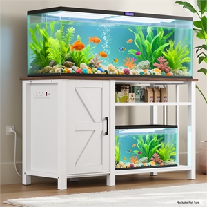 Afuera Living 52-Inch White Dual Tank Aquarium Stand 1000 lb Top 3 AC Outlets
