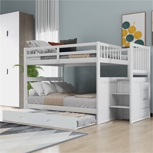 Afuera Living White Full/Full Bunk Bed with Twin Trundle & 4 Storage Drawers