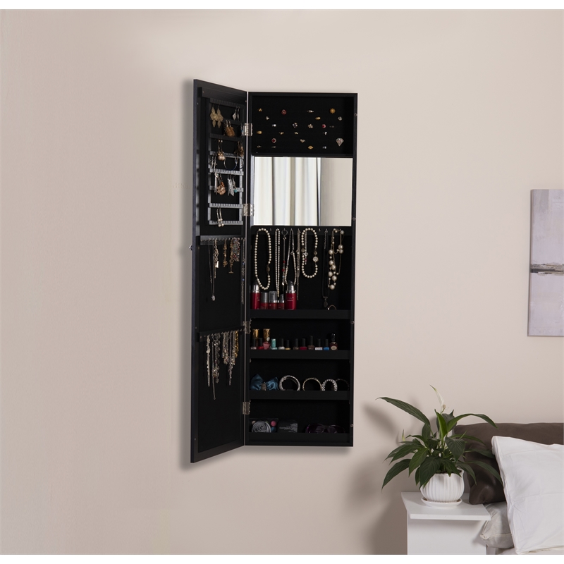 Afuera Living 15.75-Inch Black 2-in-1 Jewelry Armoire with Full-Length Mirror