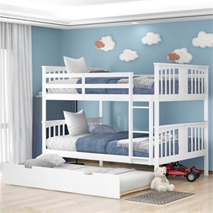 Afuera Living White Full-Over-Full 79.6-Inch Bunk Bed with Twin Trundle & Ladder