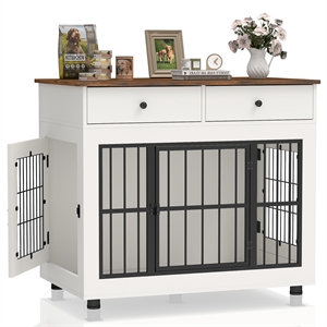 Afuera Living 40-Inch White 3-in-1 Dog Crate Furniture 3 Doors 240 lb Top