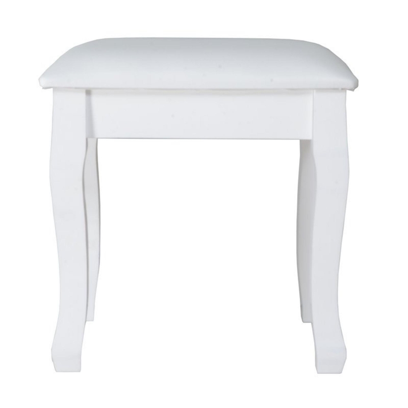 Afuera Living 18-Inch White Vanity Stool MDF & Solid Wood with Flannel Cushion