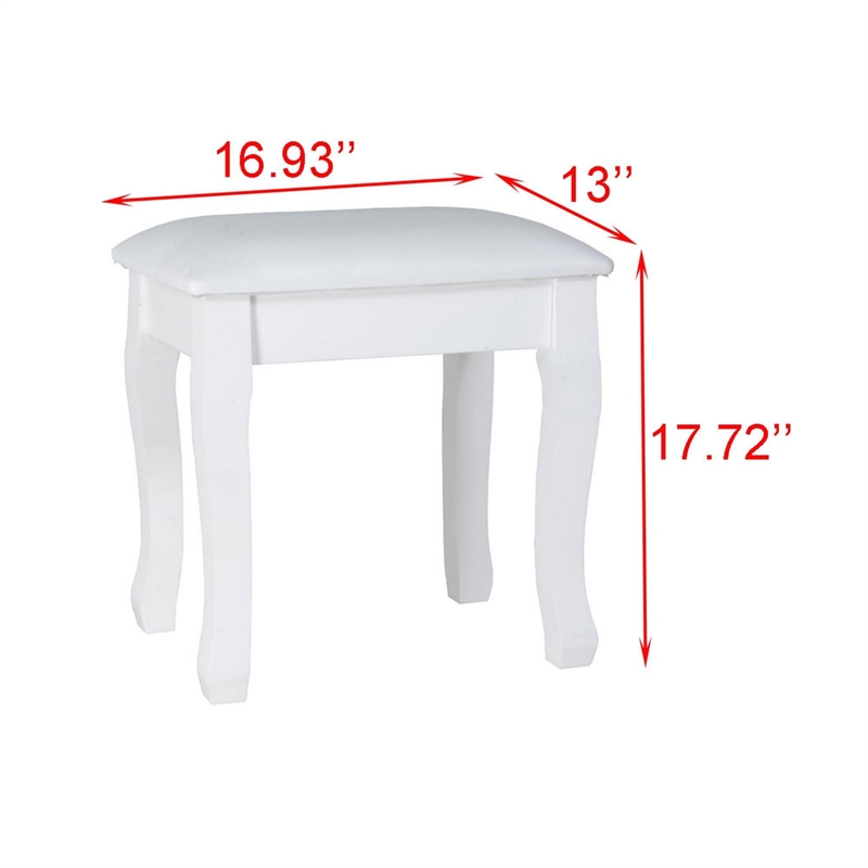 Afuera Living 18-Inch White Vanity Stool MDF & Solid Wood with Flannel Cushion