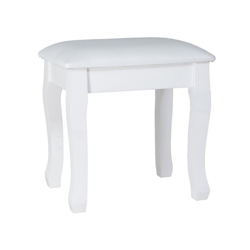 Afuera Living 18-Inch White Vanity Stool MDF & Solid Wood with Flannel Cushion