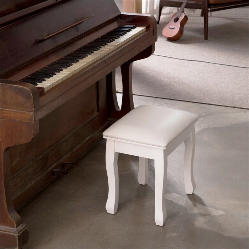 Afuera Living 18-Inch White Vanity Stool MDF & Solid Wood with Flannel Cushion