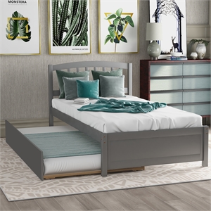 Afuera Living Twin Grey Wood Platform Bed with Trundle 79.5x41.7x37.5 Inches