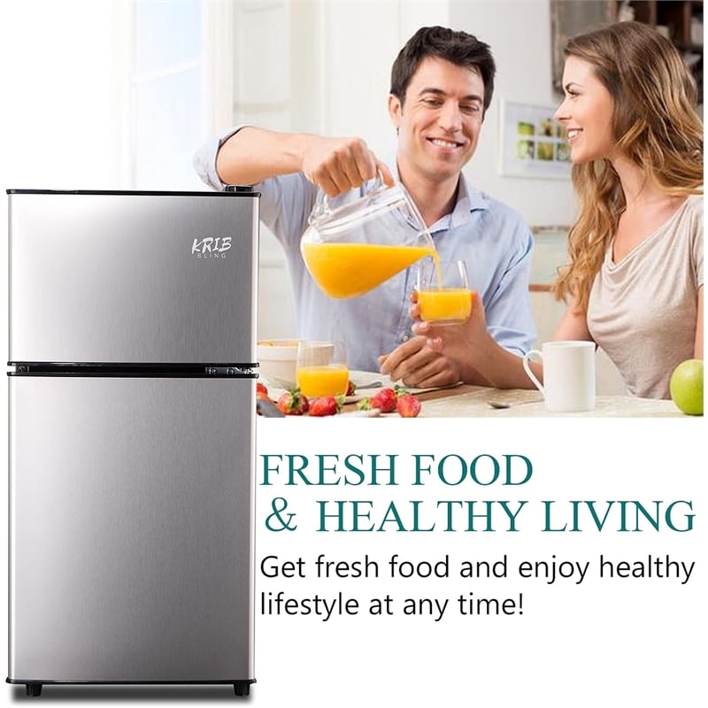 Afuera Living 3.5 Cu Ft Silver Steel Mini Fridge 2.3 Fridge + 1.2 Freezer