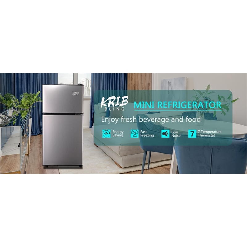 Afuera Living 3.5 Cu Ft Silver Steel Mini Fridge 2.3 Fridge + 1.2 Freezer