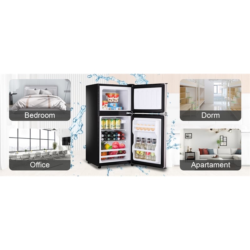 Afuera Living 3.5 Cu Ft Silver Steel Mini Fridge 2.3 Fridge + 1.2 Freezer