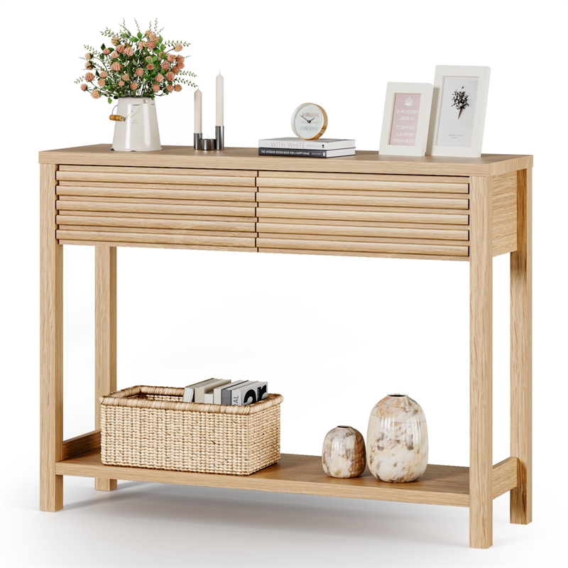 Afuera Living 40-Inch Medium Wood Fluted Console Table with 2 Drawers 39.4x11.7