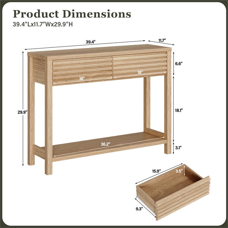 Afuera Living 40-Inch Medium Wood Fluted Console Table with 2 Drawers 39.4x11.7