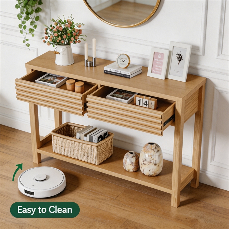 Afuera Living 40-Inch Medium Wood Fluted Console Table with 2 Drawers 39.4x11.7