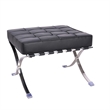 Afuera Living Black Tufted Leather Ottoman with Stainless Steel X-Base Frame