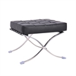 Afuera Living Black Tufted Leather Ottoman with Stainless Steel X-Base Frame