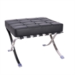 Afuera Living Black Tufted Leather Ottoman with Stainless Steel X-Base Frame