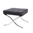 Afuera Living Black Tufted Leather Ottoman with Stainless Steel X-Base Frame