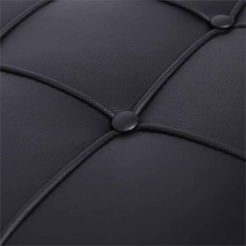 Afuera Living Black Tufted Leather Ottoman with Stainless Steel X-Base Frame