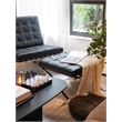 Afuera Living Black Tufted Leather Ottoman with Stainless Steel X-Base Frame