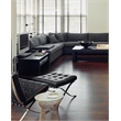Afuera Living Black Tufted Leather Ottoman with Stainless Steel X-Base Frame