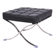 Afuera Living Black Tufted Leather Ottoman with Stainless Steel X-Base Frame
