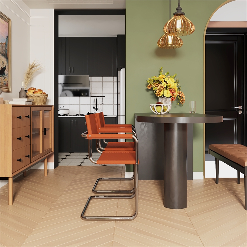 Afuera Living Faux Leather Stainless Steel Chair 2-Piece Set in Amber