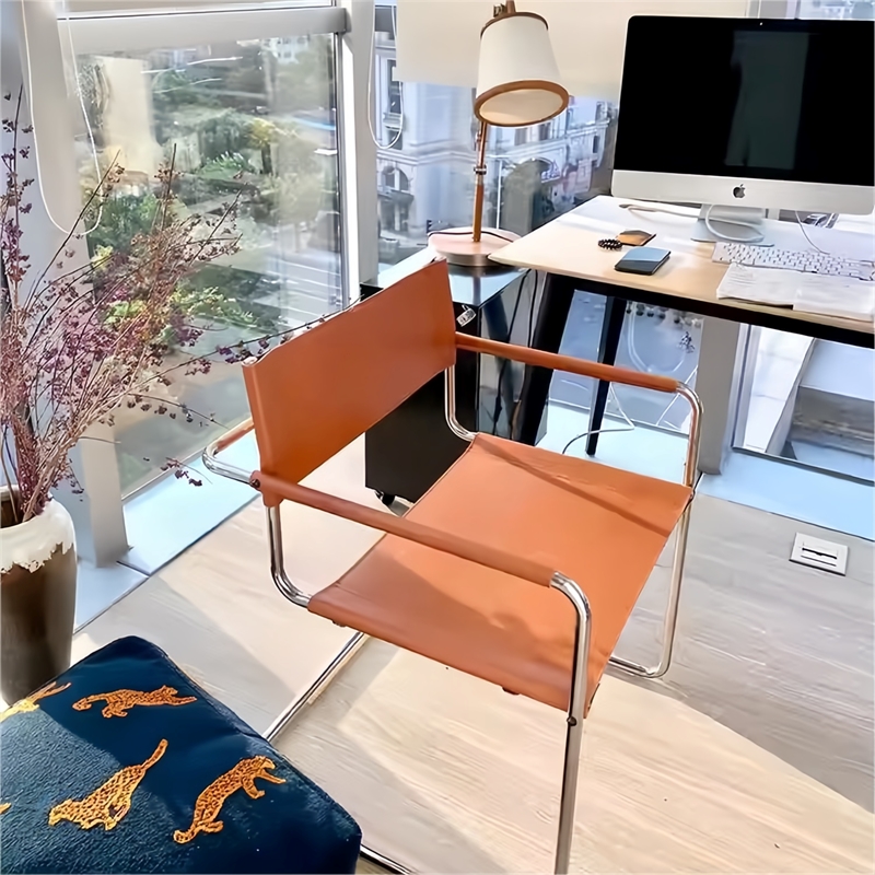 Afuera Living Faux Leather Stainless Steel Chair 2-Piece Set in Amber