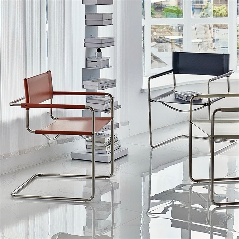 Afuera Living Faux Leather Stainless Steel Chair 2-Piece Set in Amber