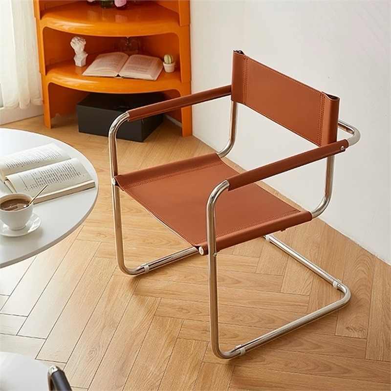 Afuera Living Faux Leather Stainless Steel Chair 2-Piece Set in Amber