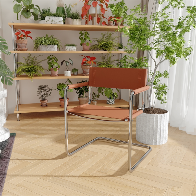 Afuera Living Faux Leather Stainless Steel Chair 2-Piece Set in Amber