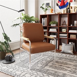 Afuera Living Brown Ergonomic PU Leather Sofa with Stainless Steel Frame
