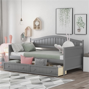 Afuera Living Classic Grey Pine Twin Daybed with 2 Storage Drawers