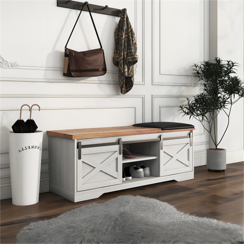 Afuera Living 47-Inch SlidingxBarn Door Bench 150 lbs with 2 Shelves
