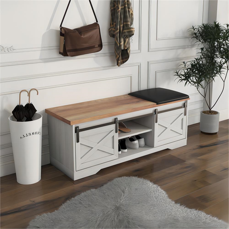 Afuera Living 47-Inch SlidingxBarn Door Bench 150 lbs with 2 Shelves