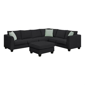 Afuera Living Black 7-Seat L-Shaped Sectional Sofa with Ottoman & 3 Pillows