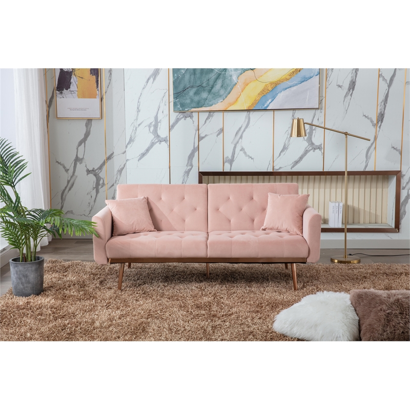 Afuera Living Pink Velvet Convertible Sleeper Sofa with 600 lbs Capacity