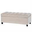 Afuera Living Beige Button-Tufted Rubber Wood Upholstered Flip-Top Storage Bench
