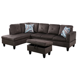 Afuera Living Espresso Flannel 3-Piece Sofa Set with Storage Footstool