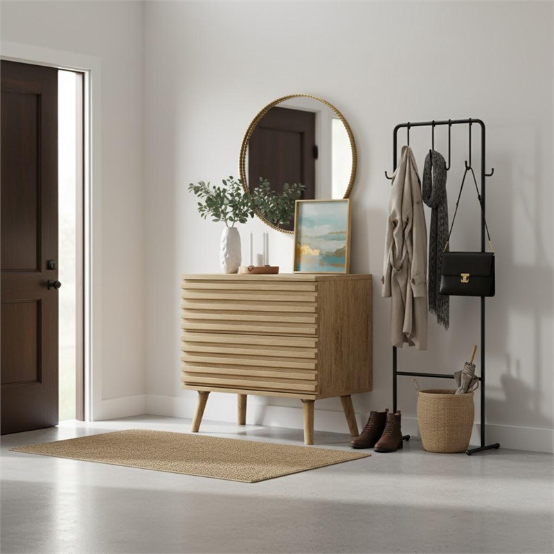 Afuera Living 23-Inch Brown Fluted 2-Drawer Bedside Table Set of 2 75 lbs Top