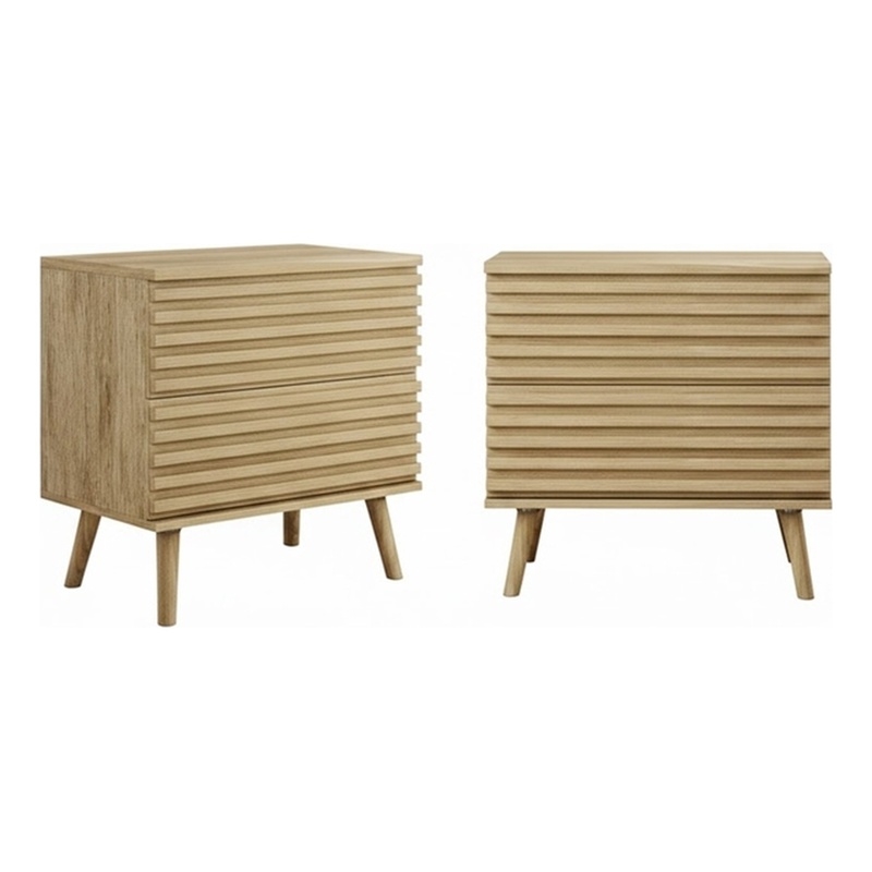 Afuera Living 23-Inch Brown Fluted 2-Drawer Bedside Table Set of 2 75 lbs Top
