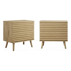 Afuera Living 23-Inch Brown Fluted 2-Drawer Bedside Table Set of 2 75 lbs Top
