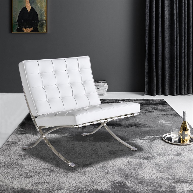 Afuera Living White 29.53-Inch Foldable Leather Accent Chair Stainless Steel