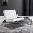 Afuera Living White 29.53-Inch Foldable Leather Accent Chair Stainless Steel