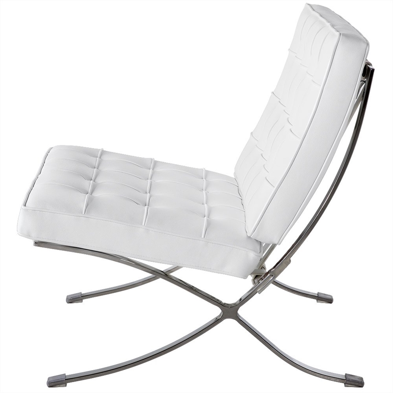 Afuera Living White 29.53-Inch Foldable Leather Accent Chair Stainless Steel